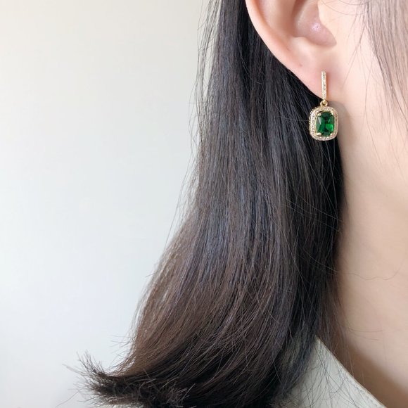 3/$35 Green Gemstone Drop Earrings - Picture 4 of 5